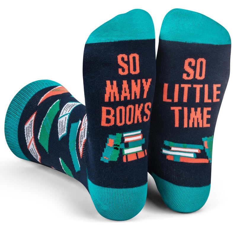 Lavley Book and Reading Socks for Adults - Funny Gifts for Reader - Unisex for Men and Women, One Size (US, Alpha, One Size, Regular, Regular, So Many Books So Little Time) - Image 1